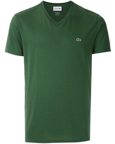 Lacoste Besticktes T-Shirt mit V-Ausschnitt - Grün