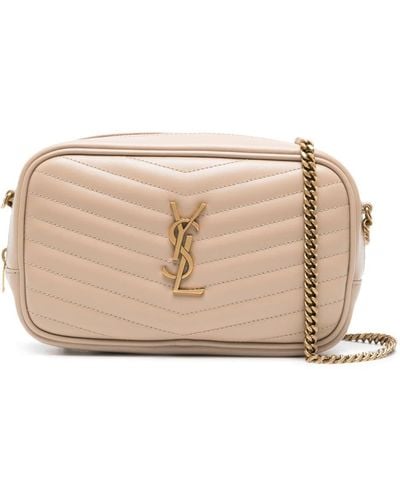 Saint Laurent Mini Lou Quilted Leather Crossbody Bag - Natural