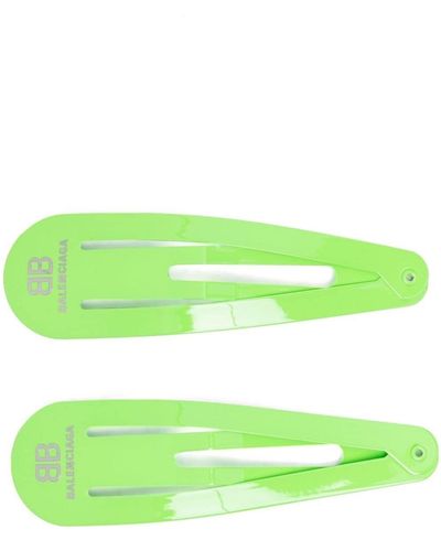 Balenciaga Twee Haarclips Met Logo - Groen