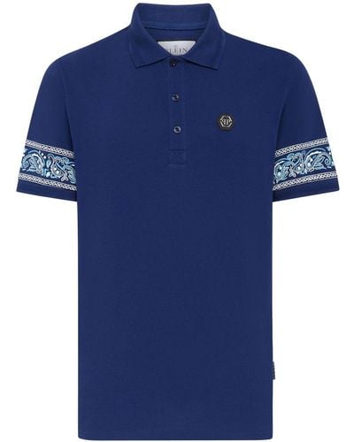 Philipp Plein Polo en coton à patch logo - Bleu
