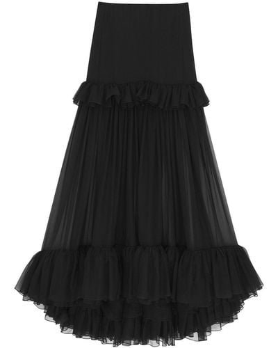 Saint Laurent Sheer Tiered Midi Skirt - Black