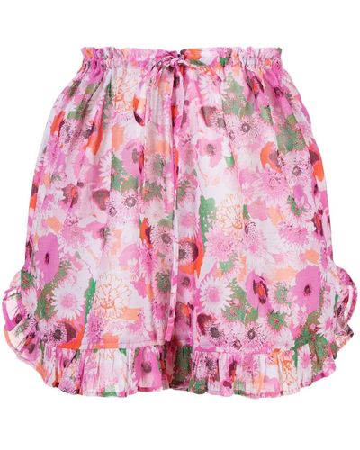 Ganni Seidenshorts mit hohem Bund - Pink