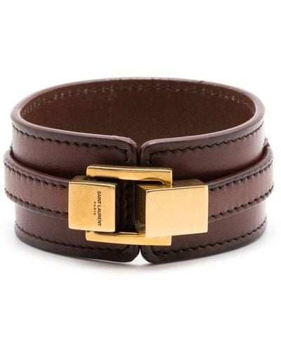 Saint Laurent Engraved-logo Leather Bracelet - Brown