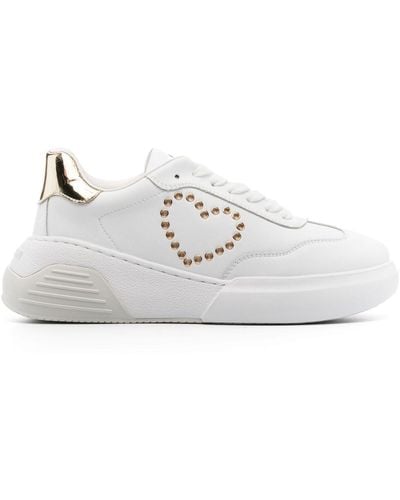 Love Moschino Heart Eyelets Leather Sneakers - White