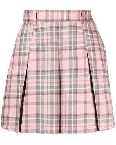 Chocoolate Pleated Check-pattern Mini Skirt - Pink