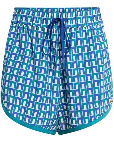 Lacoste Logo-embroidered Geometric-print Shorts - Blue