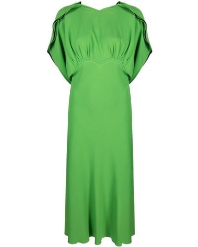 Victoria Beckham Short Draped-sleeve Cady Midi Dress - Green