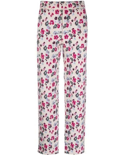 Barrie Floral-jacquard Straight-leg Trousers - Red