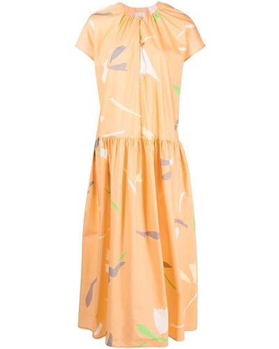 Alysi Abstract-print Cotton Dress - Orange