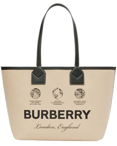 Burberry Shopper Met Logoprint - Naturel