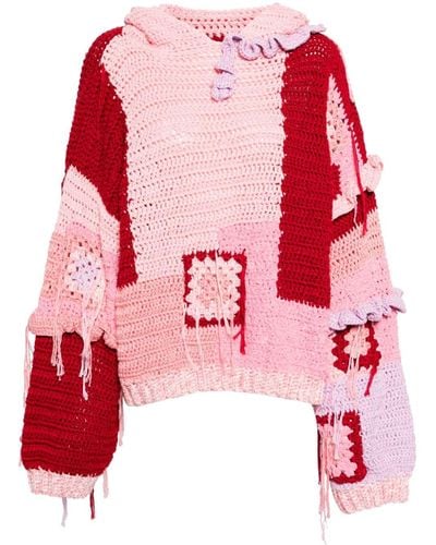 CAVIA Colour-block Crochet-knit Hoodie - Red