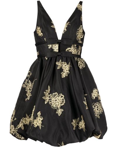 Marchesa Floral-embroidery V-neck Minidress - Black