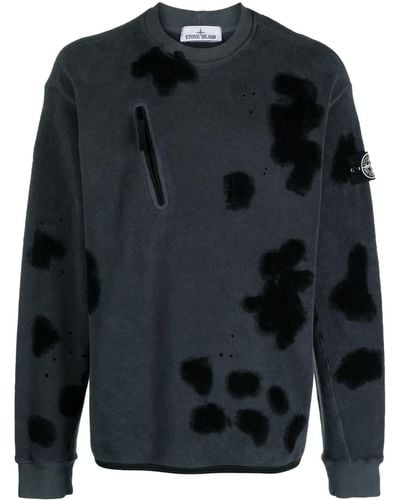 Stone Island Abstract-pattern Fleeced-jersey Sweater - Black