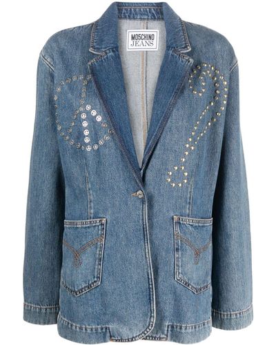 Moschino Jeans Peace-motif Studded Denim Jacket - Blue