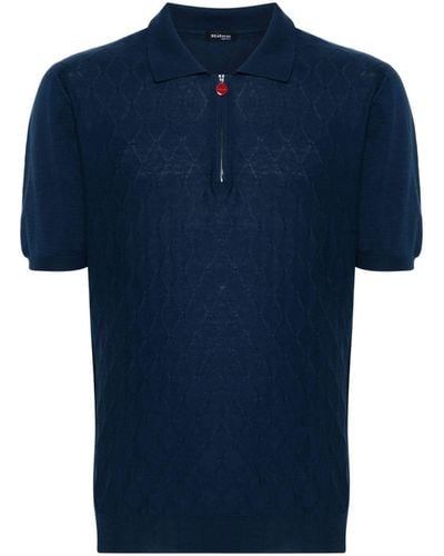 Kiton Diamond-pattern Cotton Polo Shirt - Blue