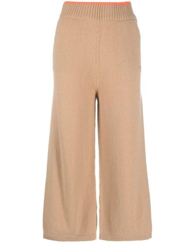 MSGM Logo-embroidered Cropped Trousers - Natural