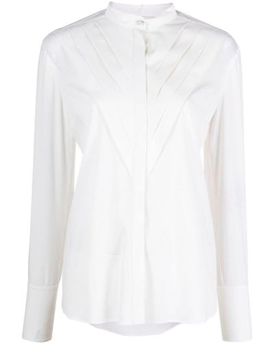 Genny Chevron-pattern Satin Shirt - White