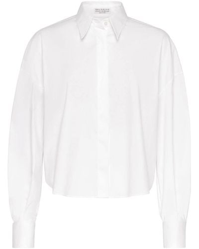 Brunello Cucinelli Band-collar Cotton-blend Shirt - White