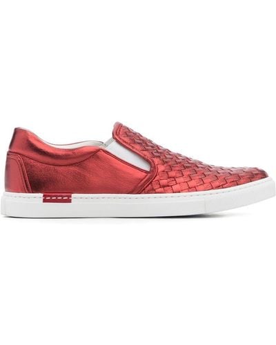 SCAROSSO Gabriella Woven Leather Sneakers - Red