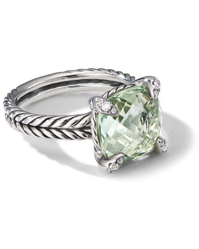 David Yurman Sterling Silver Chatelaine Prasiolite And Diamond Ring - Green