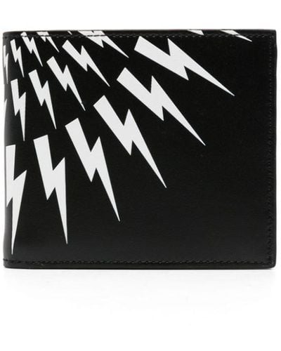 Neil Barrett Thunderbolt-print Bi-fold Leather Wallet - Black