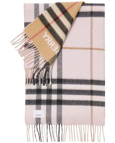 Burberry Contrast-check Fringed Scarf - Pink