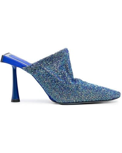 Benedetta Bruzziches Crystal Embellished Square Toe Mules - Blue