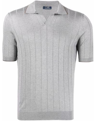 Barba Napoli Ribgebreid Poloshirt - Grijs