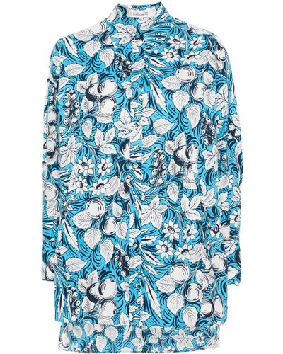 Diane von Furstenberg Blouse Met Botanische Print - Blauw