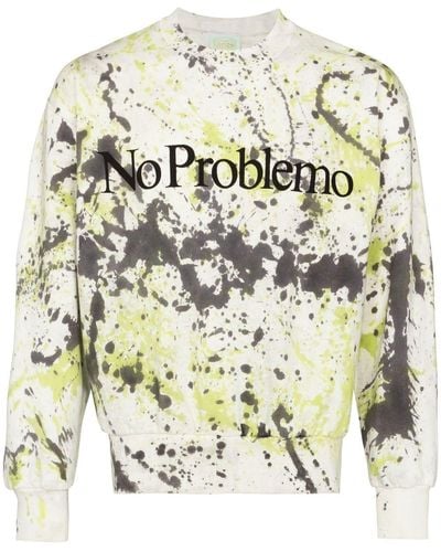 Aries No Problemo Paint-print Sweatshirt - Natural