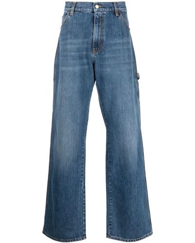 Alexander McQueen Embroidered-logo Wide-leg Utility Jeans - Blue