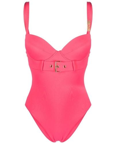 Moschino Logo-plaque Belted Swimsuit - Pink