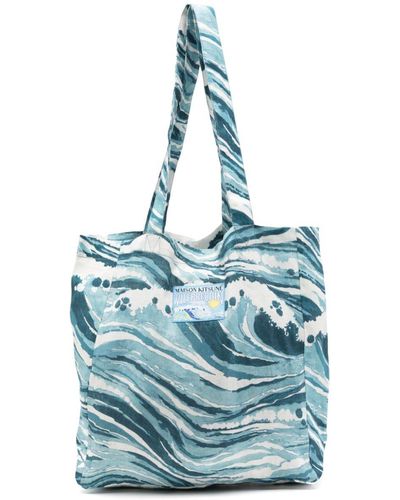 Maison Kitsuné Abstract-pattern Print Linen Bag - Blue