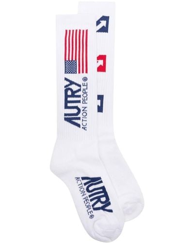 Autry Intarsia-logo Ribbed Socks - White
