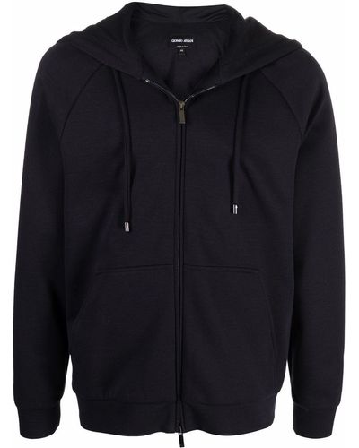 Giorgio Armani Hoodie Blouson zippé à logo embossé - Bleu