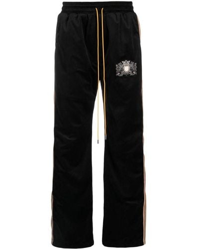 Rhude Crest-embroidered Velvet Track Trousers - Black