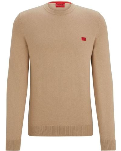 HUGO Logo-appliqué Cotton Sweater - Natural
