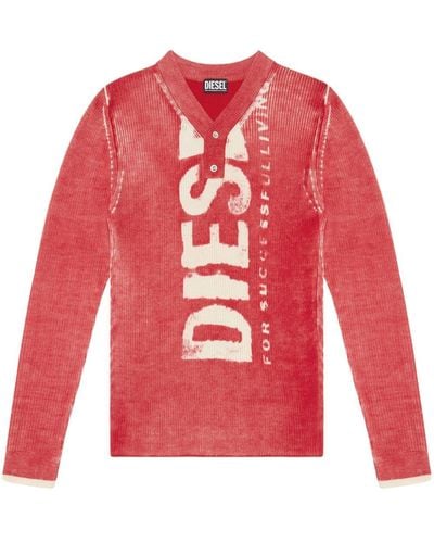 DIESEL Printed Wool Sweater With Logo - Red