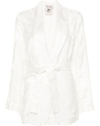 Semicouture Patterned-jacquard Belted Blazer - White