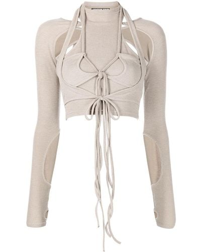 Hyein Seo Crossover-strap Cut-out Top - Gray