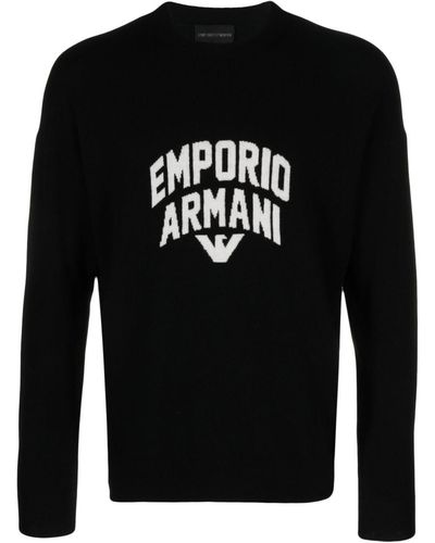 Emporio Armani Intarsia Trui - Zwart