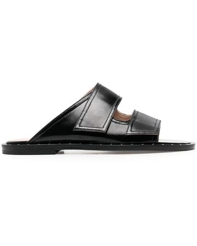SCAROSSO Leather Cut-out Sandals - Black