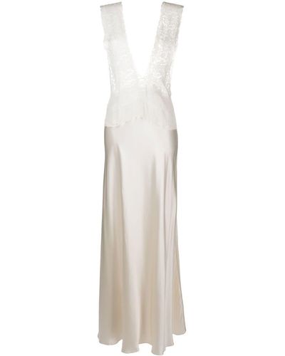 Saint Laurent Silk Plunge-style Maxi-dress - White
