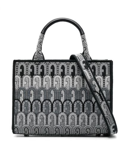 Furla Sac cabas à motif monogrammé en jacquard - Noir