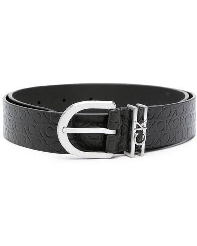 Calvin Klein Debossed Logo-print Leather Belt - Black