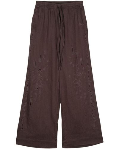 P.A.R.O.S.H. Broderie-anglaise Linen Trousers - Brown