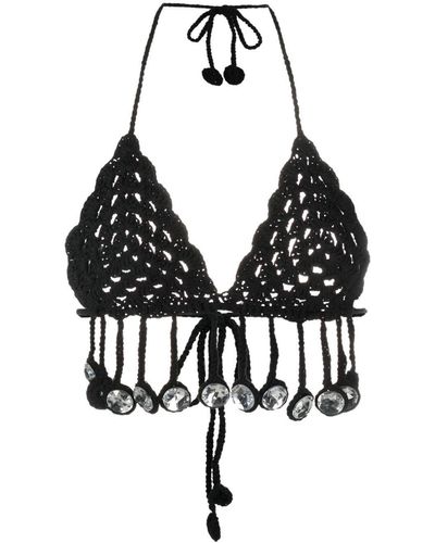 Moschino Crystal-embellished Crochet Top - Black