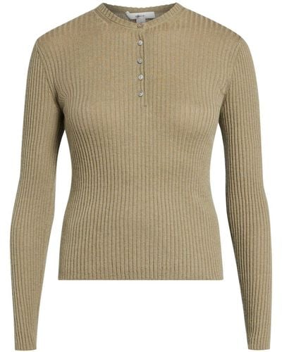 Vince Ribbed-knit Button-placket Sweater - Green