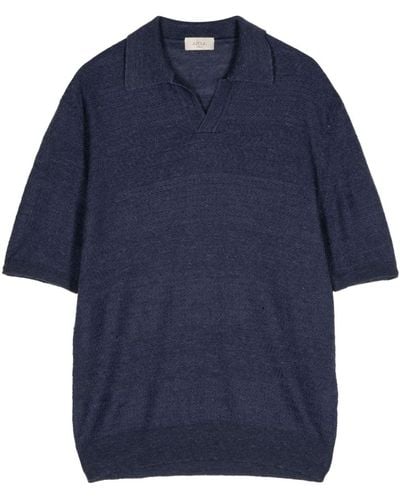 Altea Chevron-knit Linen-blend Polo Shirt - Blue