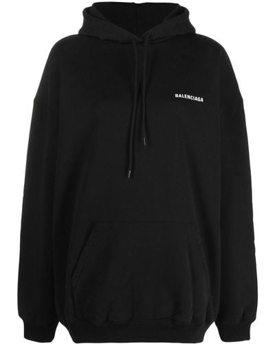 Balenciaga Logo Print Medium Fit Hoodie - Black